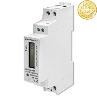 Qoltec 50887 Jednofázové elektronické počítadlo | měřič spotřeby energie na DIN lištu | 230V | LCD | 1P | Slim