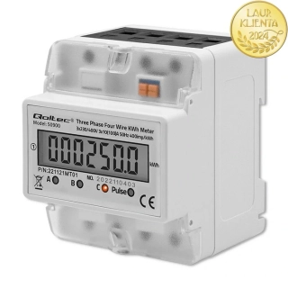 *Qoltec 50900 Třífázové elektronické počítadlo | měřič spotřeby energie na DIN lištu | 400V | LCD | 4P