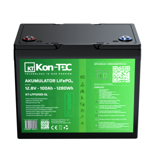 *❄️Baterie Kon-Tec KT-LFP12100-GL Green Line Lithium-železo-fosfátová LiFePO4 baterie 12V, 12,8V 100Ah, 1280Wh - Wireless BMS System + funkce ohřevu baterie | Aplikace v češtině