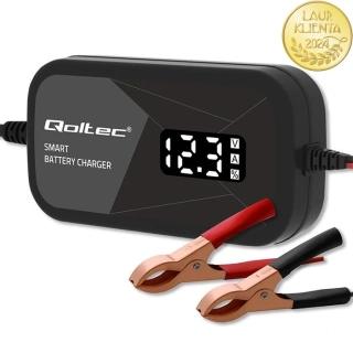 *Qoltec 52492 Inteligentní 12V Mikroprocesorová Nabíječka s LCD | 2A | Regenerace AGM GEL Baterií