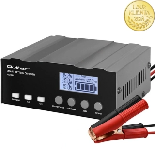 Qoltec 52491 Inteligentní mikroprocesorová nabíječka Qoltec 12V | 12,6 V | 24V | Usměrňovač s funkcí opravy pro AGM GEL | LCD