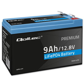 *Qoltec 53700 LiFePO4 lithiová železná fosfátová baterie | 12,8 V | 9 Ah | 115,2 Wh | BMS