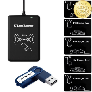 Qoltec 52428 Hotelový systém Qoltec EV | Programátor RFID karet pro elektromobily + software + 5 karet pro elektromobily