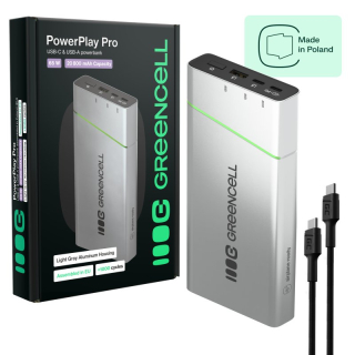 *Green Cell PowerPlay Pro PBPLGC20P – Powerbanka 20800mAh, 65W, rychlé nabíjení PD/Ultra Charge, vyrobeno v Polsku