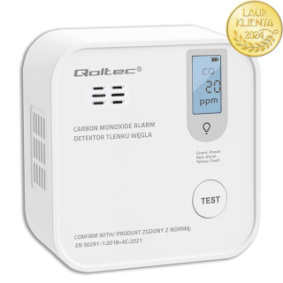 Qoltec 52577 Bezdrátový detektor oxidu uhelnatého (CO) s certifikací – bateriový, alarm 85 dB, životnost senzoru 10 let
