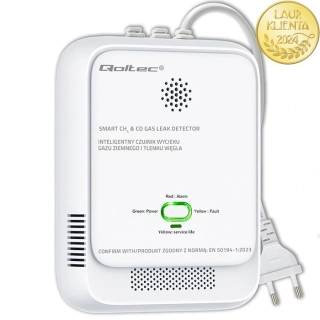 *Qoltec 52578 Detektor úniku zemního plynu (CH4) a oxidu uhelnatého (CO) | Certifikovaný senzor | Životnost 5 let