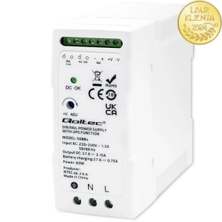 Qoltec 50884 | DIN napájecí zdroj s funkcí UPS 27,6 V DC / 60 W