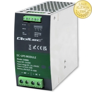 Qoltec 50886 | DC-UPS modul na DIN lištu 24 V / 40 A – automatické zálohování z baterie