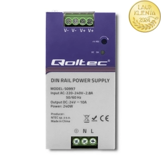 Qoltec 50997 – Průmyslový napájecí zdroj na DIN lištu 240 W / 24 V / 10 A