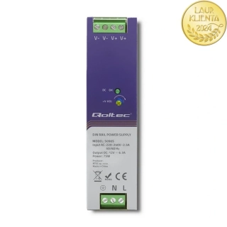 Qoltec 50905 – Průmyslový napájecí zdroj na DIN lištu 75 W / 12 V / 6,3 A
