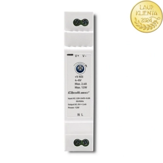 Qoltec 50996 – Průmyslový napájecí zdroj na DIN lištu 12 W / 5 V / 2,4 A / Bílý
