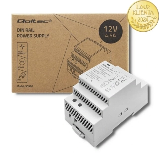 Qoltec 50920 – Průmyslový napájecí zdroj na DIN lištu 54 W / 12 V / 4,5 A / Šedý