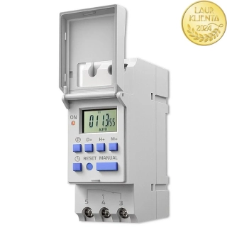 Qoltec 50983 Elektronický časovač na DIN lištu TS35 | 7denní | 16 programů | vestavěná baterie | LCD displej