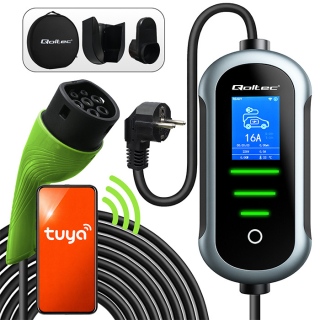 Qoltec 52435 Mobilní nabíječka Qoltec 2 v 1 Typ 2 – 3,5 kW | 230 V | Wi-Fi | TUYA | SMART LIFE | Nastavitelný proud | 5 m kabel
