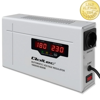 *Qoltec 50715 AVR 1000VA (600W) – Automatický stabilizátor napětí 230 V | 3 % přesnost | Toroidní transformátor