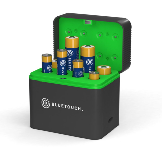 *BlueTouch USB-C nabíječka a úložný box pro Li-ion AA/AAA baterie + 8 nabíjecích baterií (4 × AA a 4 × AAA)