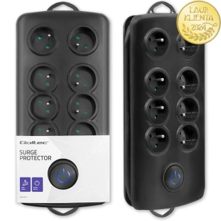 Qoltec 50161 Prodlužovací kabel Qoltec | 8 zásuvek | 2,5 m | Černý | Rychlé přepínání