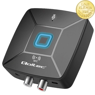 Qoltec 56981 Bluetooth vysílač / přijímač Qoltec Audio HiFi – Bluetooth 6.0, NFC, 2× RCA, AUX 3,5 mm, mikrofon