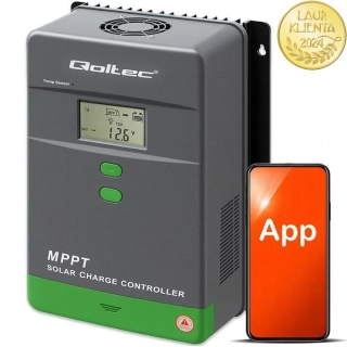 *Qoltec 53670 MPPT solární regulátor 80A | Ovládání přes Bluetooth aplikaci v mobilu | 12V / 24V / 36V / 48V | LCD | Bluetooth | AGM / GEL / LiFePO₄