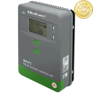 *Qoltec 53667 MPPT solární regulátor 20A | Ovládání přes Bluetooth aplikaci v mobilu | 12V / 24V | LCD | 2 x USB | Bluetooth | AGM / GEL / LiFePO₄