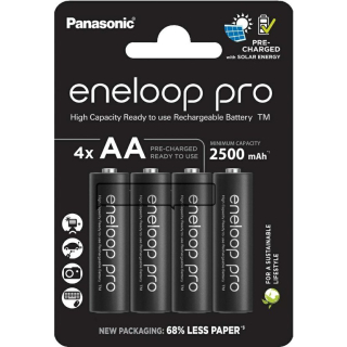 *Panasonic Eneloop PRO AA 2500mAh (R6) dobíjecí baterie BK-3HCDE/4BE – 4 ks, Ni-MH, vysoká kapacita, dlouhá životnost