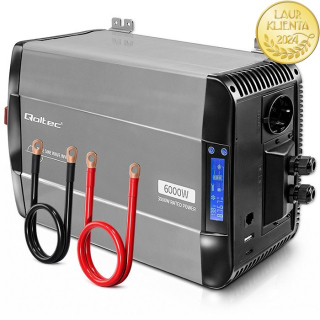 Qoltec 52693 Měnič napětí Qoltec 12V → 230V 3000W/6000W čistá sinusovka | LCD | USB | USB-C | pro LiFePO4 a AGM baterie