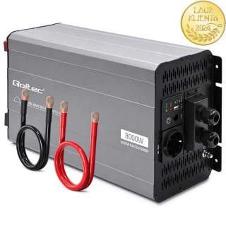 Qoltec 52699 Měnič napětí Qoltec 12V → 230V 4000W/8000W čistá sinusovka | UPS Bypass mode | USB | USB-C | pro LiFePO4 a AGM baterie