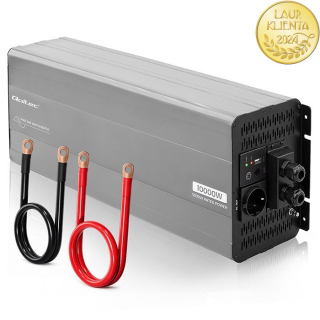 Qoltec 52695 Měnič napětí Qoltec 24V → 230V 5000W/10000W čistá sinusovka | UPS Bypass mode | USB | USB-C | pro LiFePO4 a AGM baterie