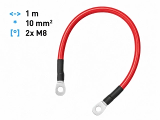 *Propojovací kabel pro baterie, měniče napětí délka 1m, 10mm2, 2x očko M8 - červený
