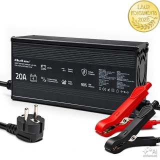 Qoltec 52671 Automatická nabíječka LiFePO4 12,8V 20A 292W | CC/CV | 14,6V | LED | PF 0,9