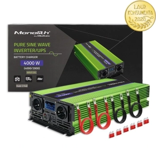 Qoltec 51943 měnič 12V/230V 2000W (4000W špička), čistý sinus, UPS + nabíječka 15A, LCD