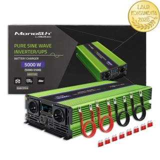 Qoltec 51944 měnič 12V/230V 2500W (5000W špička), čistý sinus, UPS + nabíječka 15A, LCD