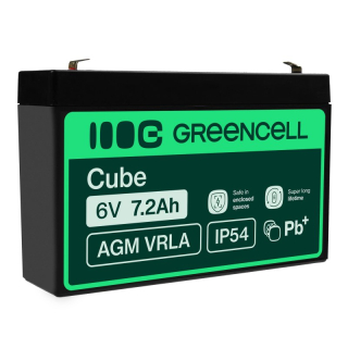 *Green Cell Bezúdržbová baterie AGM VRLA Green Cell 6V 7,2 Ah pro poplašné systémy a hračky